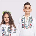 Set Frate Sora bluze traditionale cu broderie multicolora pentru fete si baieti, 