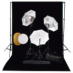 vidaXL Set studio foto cu lămpi, umbrele, fundal și reflector, vidaXL