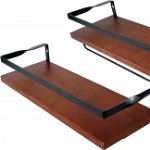 Set de 2 rafturi de perete ONYXONE, lemn masiv/metal, maro inchis/negru, 40 x 15,3 x 12 cm
