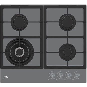 Plita incorporabila Beko HILW64225SZG, Gaz, 4 Arzatoare, Arzator Wok, 60 cm, Gri Zara