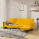 Canapea extensibilă 2 locuri, cu taburet, galben, catifea
