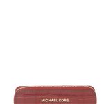 Genti Femei MICHAEL Michael Kors Jet Set Croc Embossed Leather Card Case BRANDY