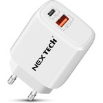 Incarcator retea NEX TECH® Quick Charge 20W Incarcator 2 porturi, Super Fast Charge, Compatibil cu toate telefoanele, Cip inteligent, Alb, NEX