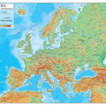 Harta plastifiata, Europa fizico geografica, 160 x 120cm, baghete lemn, STIEFEL, STIEFEL