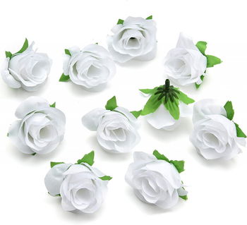 Set de 30 de flori artificiale NWSX, matase, alb/verde, 3.5 cm