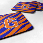 Caroline`s Treasures Litera G Initial Tiger Stripe - Blue Orange Foam Coaster Set de 4 Multi 3 1/2 x 3 1/2, 