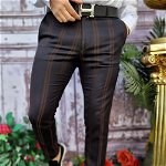 Pantaloni eleganti de barbati negru in dungi, croiala slim-fit - PN630, 