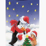 Caroline`s Treasures Penguin și Robin cu Pomul de Crăciun Tall Boy izolator de băuturi Hugger Multicolore, 