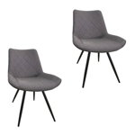 Set 2 scaune dining METTA, textil, picioare metalice, gri, Concept Mobili