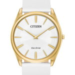 Ceasuri Femei Citizen Watches Womens Stiletto Eco-Drive Gold White Dial Stainless Steel Watch 39mm WHITE