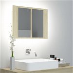 Dulap de baie cu oglindă și LED, stejar sonoma, 60x12x45 acril, Casa Practica