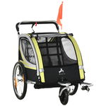 HOMCOM Remorca pentru bicicleta pentru copii 2 in 1, centura in 5 puncte, geanta de depozitare, reflector, steag, galben | Aosom Ro, HOMCOM