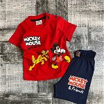 Tricou Rosu Mickey Mouse si Pantaloni Scurti, 100% Bumbac, Pentru Copii, 9-24 luni, CaroKids