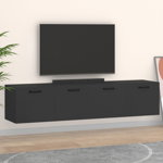 Set Dulapuri TV de perete vidaXL, 2 piese, negru, 60x36,5x35 cm, lemn compozit