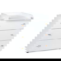 Comoda, Klups, Paula, Cu masa pentru infasat demontabila, Cu 3 sertare, Din pal, Alb