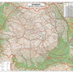 Harta plastifiata, Romania rutiera, 200 x 140cm, baghete lemn, STIEFEL, STIEFEL