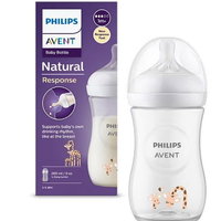 Set 1 x biberon Philips Avent Natural Response +1 luna 260 ml Anticolici Girafa+ 4 x tetine cu debit 4 (mediu) 3 luni+