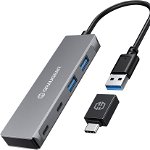 Hub USB Graugear, 4 porturi, 2x USB-A, 2x USB-C, incl. Adaptor USB-C