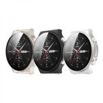 Set 3 huse 2 in 1 pentru smartwatch Huawei GT2 Pro ECG protectie tip rama si ecran de sticla negru argintiu incolor