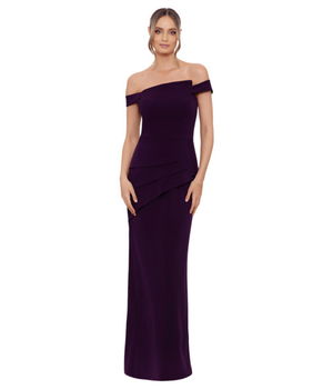 Imbracaminte Femei XSCAPE Long Pleated Scuba Off-the-Shoulder Dress Mulberry, XSCAPE