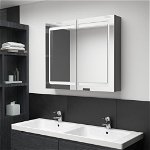 vidaXL Dulap de baie cu oglindă și LED, gri, 80x12x68 cm, vidaXL