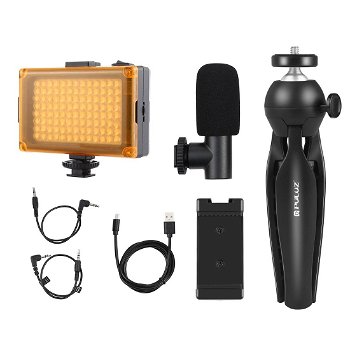 Lampa LED PKT3132B Puluz cu trepied si suport pentru telefon, Microfon, 8.5cm, Negru, PULUZ