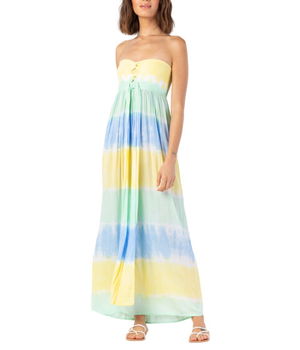 Imbracaminte Femei Tiare Hawaii Jasmine Maxi Dress Sky Yellow Teal Stripe, Tiare Hawaii