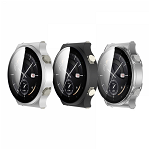 Set 3 huse 2 in 1 pentru smartwatch Huawei GT2 Pro protectie tip rama si ecran de sticla negru argintiu incolor, krasscom