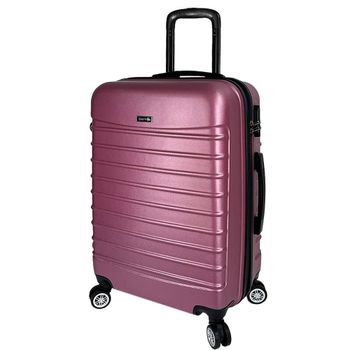 Troler mare extensibil Quasar & Co.®, 77x49x31-36cm, bagaj de cala, troller avion cu fermoar antifurt, cifru, maner telescopic, geamantan cu 4 roti duble silentioase 360°, valiza ABS 2.8 mm, 2 compartimente cu buzunar, LINE, Roz pudrat