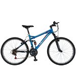 Bicicleta MTB Velors 2460A, suspensie dubla, roata 24", frana V-Brake, 18 viteze, albastru/negru, VELORS