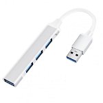 USB HUB Techstar® Diviso, USB 3.0 la 4 x USB 3.0, Aluminium, Compact, Usor, Plug&Play, Argintiu, 