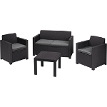 Set mobilier de gradina, 4 piese, Keter Alabama, plastic, 2 scaune 65 x 67 x 77cm, canapea 129 x 67 x 77 cm, masa 59 x 59 x 43cm, gri antracit, Keter