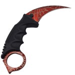 Cutit karambit steel cu teaca si snur de agatat, rosu paianjen, 