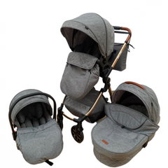 Carucior 3 in 1, 3 piese landou, sport si scoica, T6 - gri
