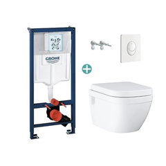 Set rezervor Grohe Rapid SL cu clapeta Skate Air alba si vas wc Grohe Euro Ceramic Rimless prindere la vedere capac soft close