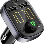 Modulator FM RAXFLY, Bluetooth 5.0, 2 porturi USB si un port Tipe C, negru, 