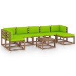 Set mobilier de grădină, 8 piese, cu perne verde aprins