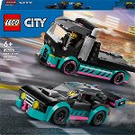 LEGO City: Masina de curse si camion transportator de masini 60406, 6 ani+, 328 piese