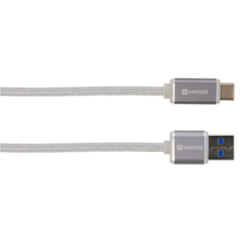 Cablu USB 2 in 1 cu conector USB tip C argintiu 1m Steel Line Skross cable-usb/usbc-1.0sr-skrs