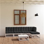 Set mobilier de gradina cu perne vidaXL, 6 piese, lemn masiv pin, 70 x 70 x 67 cm, 65.74 kg