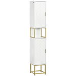 Dulap pentru baie, Kleankin, MDF/Otel, 30x30x170.7cm, Alb/Auriu
