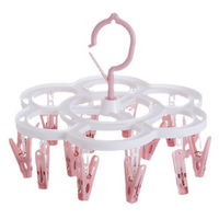 Uscator de Rufe Suspendat cu 16 Carlige, Rotire 360 Grade, Mateiral Plastic, Usor de Depozitat, Multifunctional, 26 x 21 cm, Roz