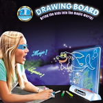 Tabla pentru desenat 3D Draw and Glow, panou transparent, ochelari 3D, sabloane, carioci luminoase, suport cu led, ERIC SHOP