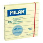 Bloc notes adeziv 76x76 liniat galben pal milan, 