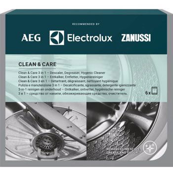 Solutie 3in1 Clean and Care pentru masinile de spalat rufe si masinile de spalat vase Electrolux M3GCP400, 6 x 50 g