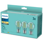 Pachet 3 becuri LED filament Philips, A60, E27, 8.5W (75W), Philips