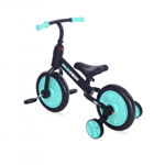 Bicicleta de echilibru 2 in 1 cu pedale si roti auxiliare black  turquise, LORELLI