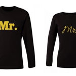 Set de bluze negre pentru cupluri Gold MRS/MR COD SB09, Zoom Fashion