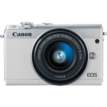 Kit aparat foto Canon EOS M100 (15-45mm IS STM obiectiv), alb + 50 GB IRISTA