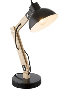 Lampa de birou lemn si metal negru, 1 bec, dulie E27, Globo 21504, Globo Lighting